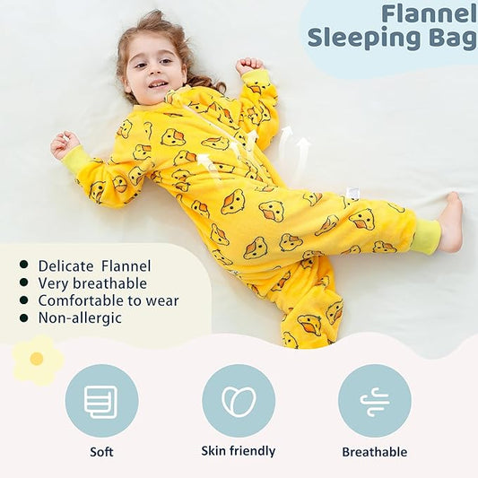 MICHLEY Toddler Flannel Sleeping Sack with Feet,Long Sleeve Baby Sleeping Bag 3-Way Zipper Super Warm Wearable Blankets