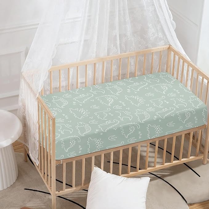 Cute Dinosaur Print Fitted Crib Sheet Dinosaur Baby Crib Sheet Fit Standard Crib and Toddler Mattress,Crib Mattress Sheets for Boys Girls 28"x52"