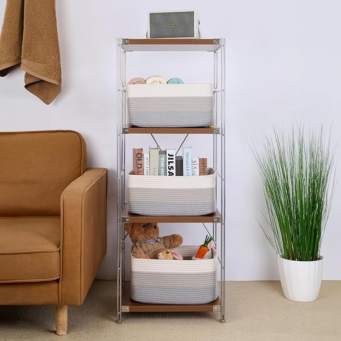 MiniArk Large Storage Baskets for Shelves, Closet Organizers Bins for Clothes Blanket Towels, Baby Nursery, Toy Baskets Box, Woven Rope Baskets, 17 x 13 x 7.5”, 3 Packs Gradient Grey