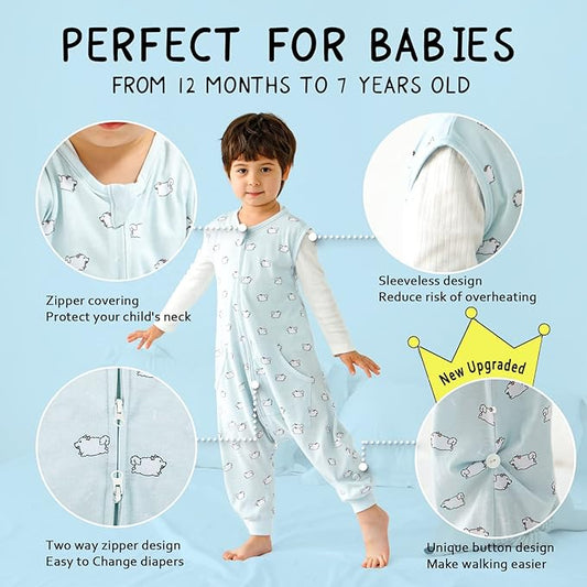 WONDAY Toddler Sleep Sack with Feet, 0.5 Tog Sleeping Sacks for Walking with Legs 3-5T 4T 5T
