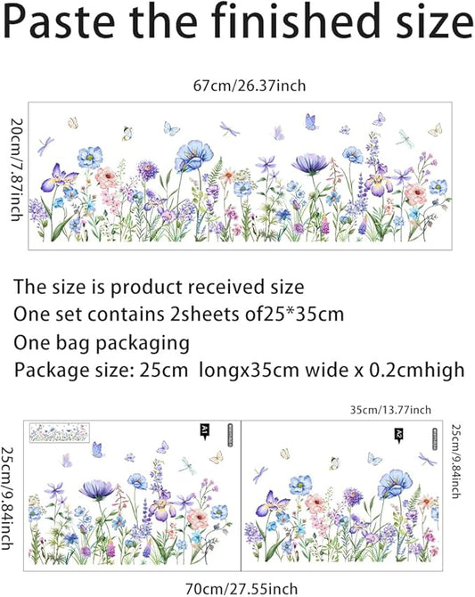 2 Pieces Purple Flowers Wall Decals Vinyl Purple Flowers Wall Stickers Removable Floral Art Murals Peel and Stick Colorful Decor for Girls Bedroom Living Room Nursery
