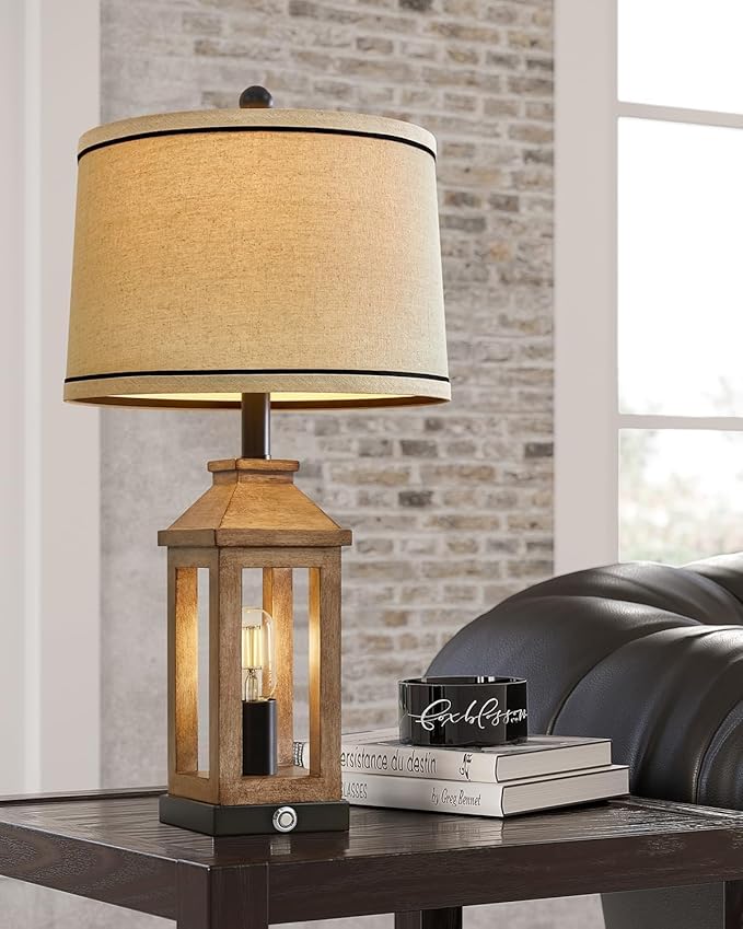 G-SAFAVA 23.75" Farmhouse Dual USB Charging Ports 3-Way Dimmable Touch Control Table Lamp with Nightlight Vintage Modern Lamps for Living Room Bedroom