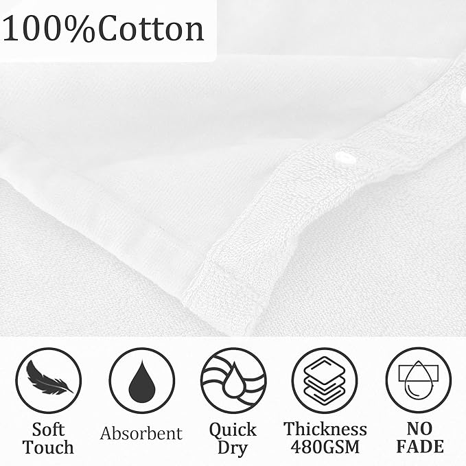 VOOVA & MOVAS Baby Hooded Towel with Bear Ear, 0-3Years | 100% Cotton, Ultra-Soft & Absorbent | Gentle for Sensitive Skin, Bath, Pool & Beach Towel | Newborn (White)