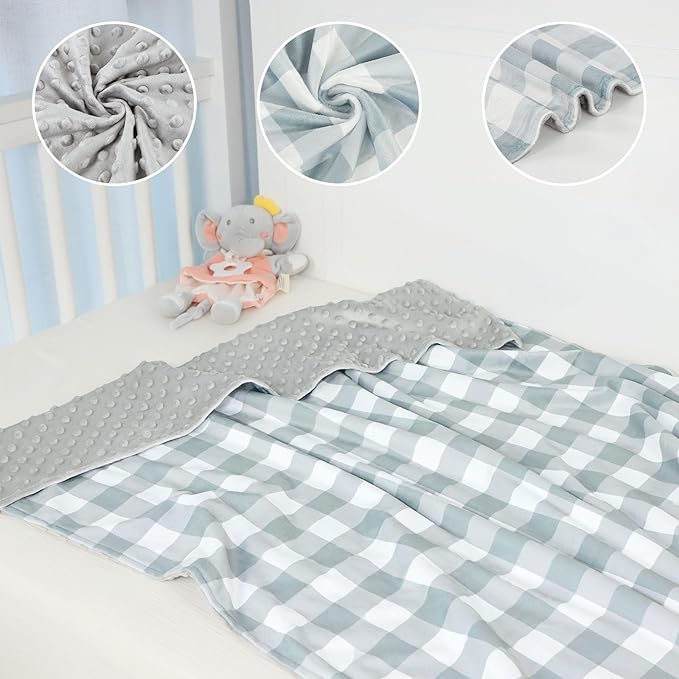 Baby Blankets for Girls, Toddler Newborn Blanket Double Layer with Dotted Backing Crib Receiving Blanket for Toddler Nursery Bed Blanket, Grey Checkered, 30x40 Inches