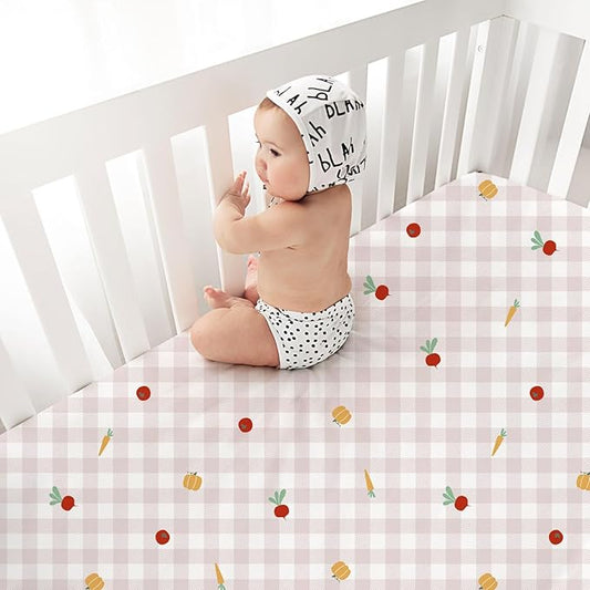 Little Grape Land Toddler Sheets 4 Pack – Baby Crib Sheets Fitted for Boys Girls, Standard Size 28x52‘’ Crib Mattress, Super Soft Breathable Washable Microfiber,Pink Sheep