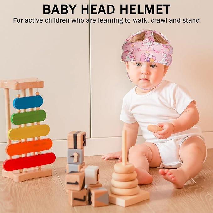 Baby Head Protector Baby Helmet for Crawling Walking, No Bumps Safety Head Adjustable Protective Cap for Walking, Playing (Unicorn)