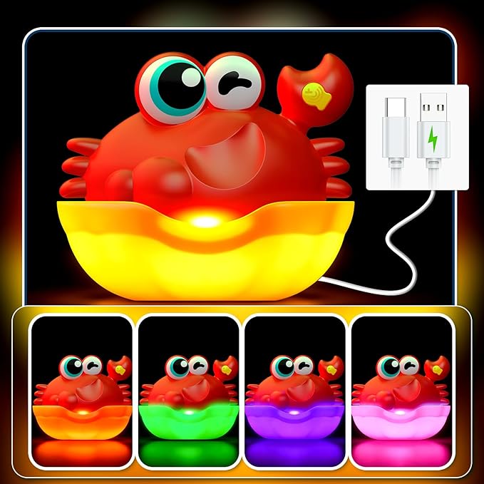 Bath Toys for Kids Ages 1-3,Light Up Baby Bath Toys Crab Bubble Maker with Colourful Light Toddler Bathtub Birthday Gifts Christmas Stocking Stuffers for Boys Girls Aged 1-3 2-4 3-5