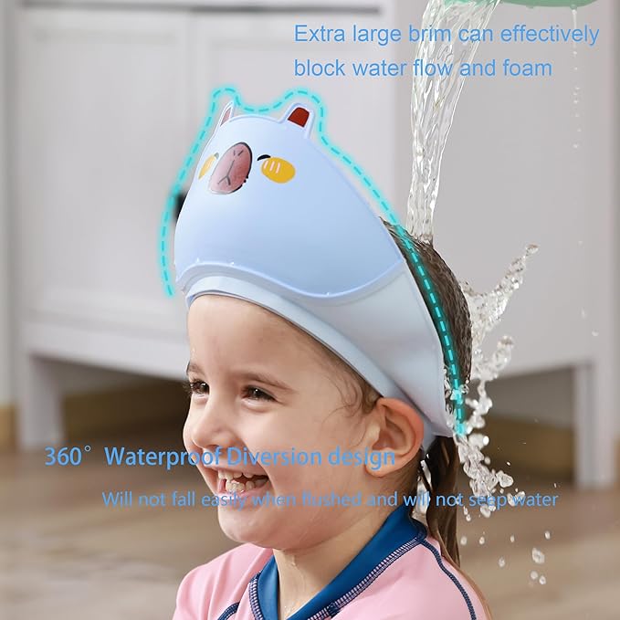 Baby Shower Cap - Waterproof Bath Visor for Toddlers 1-3 Years, Extra Soft Silicone Hair Washing Hat for Kids, Keep Water Out of Eyes (Pink)