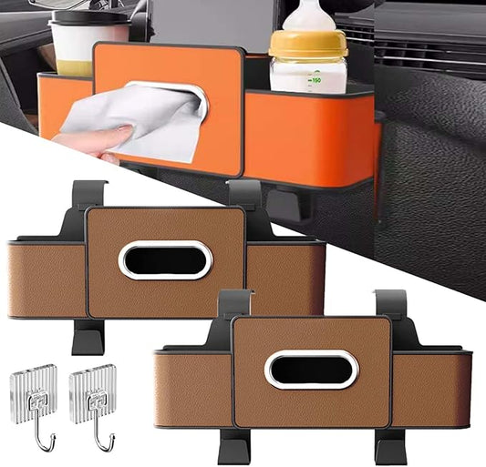 OJEYDFU 3-in-1 Car Backseat Organizer, 2026 Upgraded Multifunctional Car Seat Back Storage Box, Backseat Car Organizer with 2 Cup Holders, Tissue Box & Hooks, Universal Car Essentials (2Pack B)