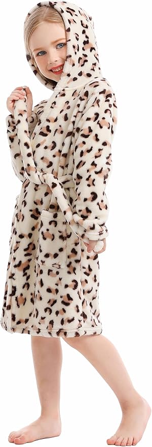 Toddler Robes Cute Pattern Bathrobe Unisex Kids Robe Baby Flannel Hoodie Pajamas Sleepwear