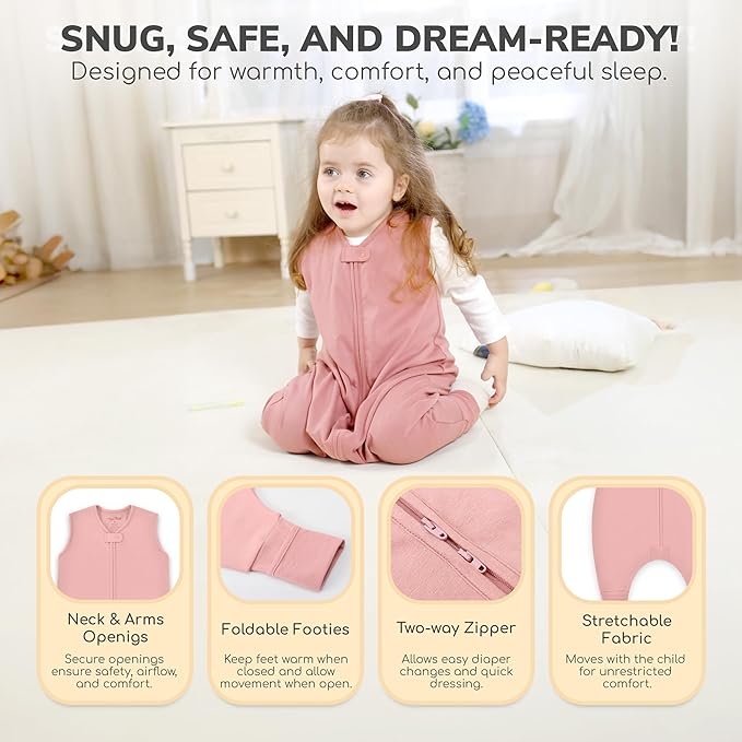 Mama Cheetah Toddler Sleep Sack with Feet, 0.5 TOG Organic Cotton Baby Wearable Blankets with Legs, Baby Sleeping Bag for Walkers, Early Walker 6-18 Month
