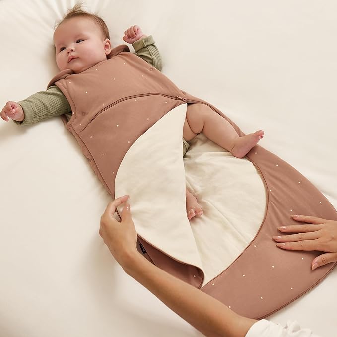 Snuz Baby Sleep Sack with Diaper Zip - Baby Sleeping Bag for Easy Diaper Changes, Super Soft Cotton Sleep Sacks in Summer or Winter Tog with Perfect Fit Poppers, Blush/Dot, 2.5 Tog 0-6M