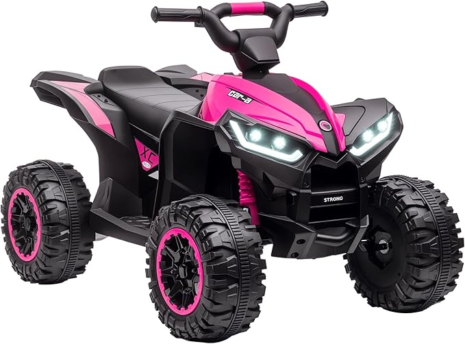 Aosom 12V Kids ATV Quad Car with Forward & Backward Function, Four Wheeler for Kids with Wear-Resistant Wheels, Music, Electric Ride-on ATV for Toddlers Ages 3-5 Years Old, Pink