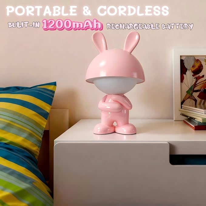 ShonlPin Night Light for Kids,Rechargeable Table Lamp,Touch Lamps for Nightstand,Dimmable,Breastfeeding,Nursery,Sleep Aid,Pink Bunny Decor Gifts Stuff for Baby Toddler Boys Girls Christmas Birthday
