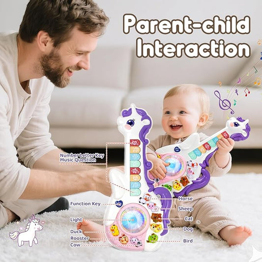 Marstone Toys for 1 Year Old Girl Birthday Gifts: Baby Musical Unicorn Toys 12-18 Months, Educational Cartoon Guitar for Toddlers 1-2, Infant 1st First Interactive Learning Birthday Present