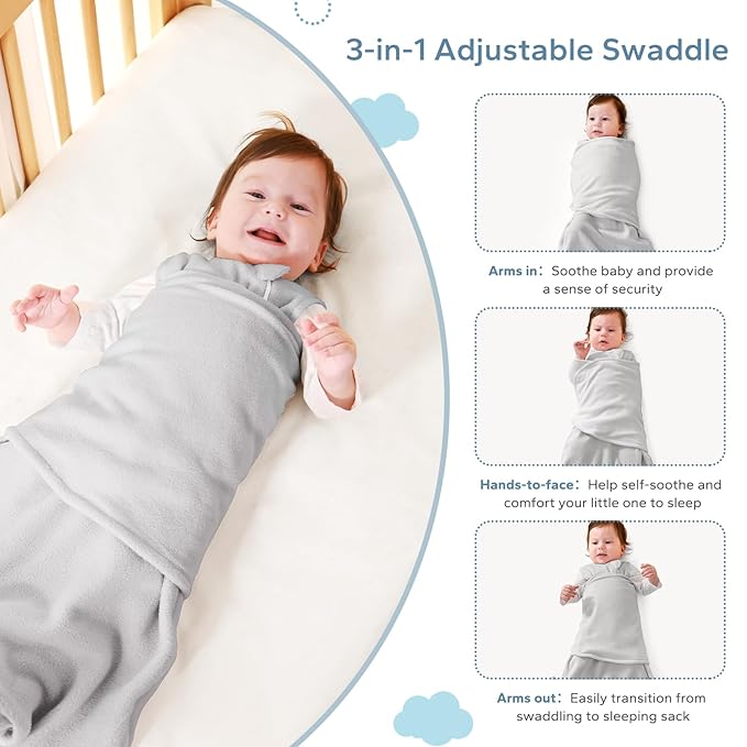 ZIGJOY Swaddle Sleep Sack Newborn 1.5 Tog Fleece Wearable Blanket Baby 0-6 Months - Lightweight MicroFleece Winter Sleeping Sacks Bag for Infant Girl Boy Gifts, Grey