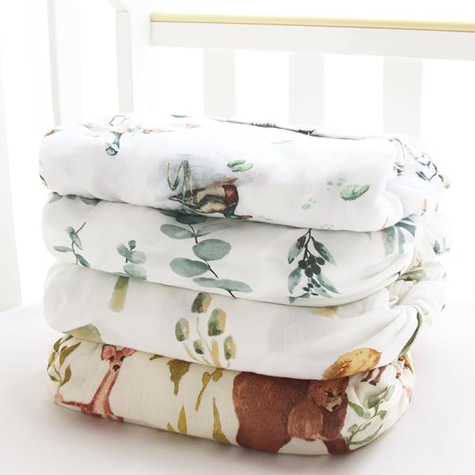 LifeTree Crib Sheets for Baby Unisex - Muslin Fitted Crib Sheets Toddler Bed Sheet, 70% Viscose from Bamboo and 30% Cotton, Fits Standard Crib, Mallard Duck, 28in x 52in