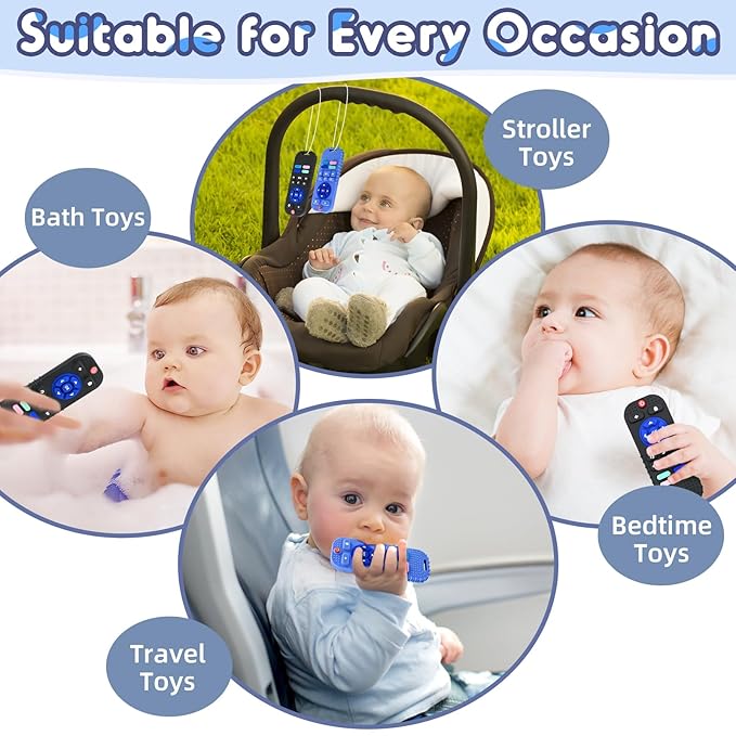 AiTuiTui Teething Relief Teethers Toys for Babies 3 6 9 12 Months Gifts, Silicone Sensory Remote Control Baby Teether Toy for Babies Newborn Infant Boy Girl Autism Toys, Blue & Black