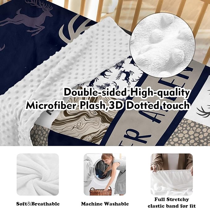 Personalized Baby Crib Bedding Set: 4 Piece Custom Gift Crib Bed Set with Name - Navy Deer Design, Nursery Bedding Set for Baby Girls,Newborn Boys Girls Crib Sets, Crib Bedding Shower Gifts