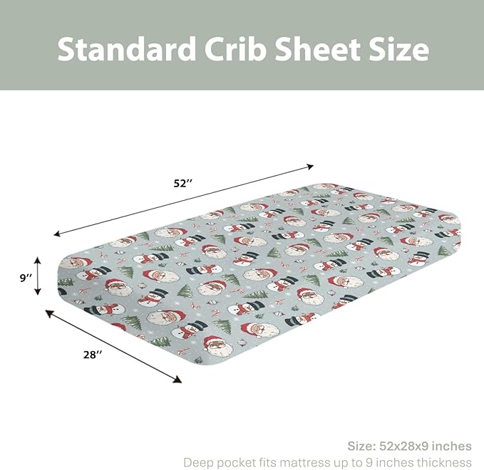 Vintage Christmas Baby Crib Sheets for Boy Girl 28"x52" Xmas Santa Snowman Tree Soft Stretchy Fitted Crib Mattress Cover Winter Holiday Baby Sheet for Standard Crib and Toddler Mattress