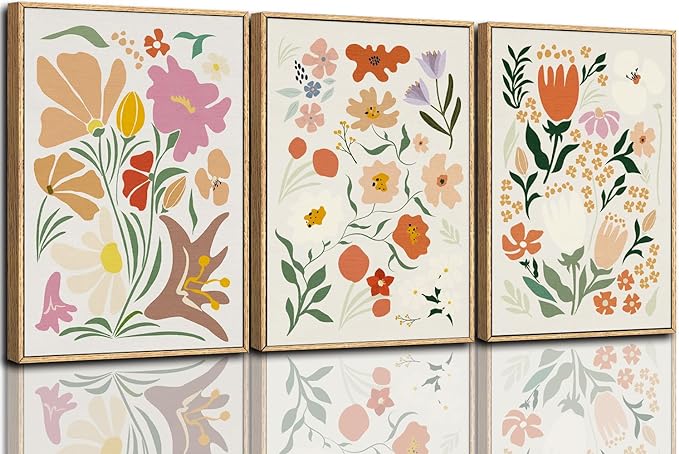 CHDITB Henri Matisse Framed Canvas Art Prints, Pink Beige Flower Market Wall Decor, Minimalist Floral Painting, Abstract Matisse Wall Art for Living Room, Bedroom, Dining Room 16"x24"x3
