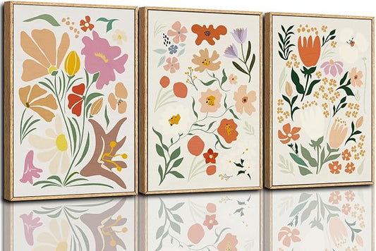 CHDITB Henri Matisse Framed Canvas Art Prints, Pink Beige Flower Market Wall Decor, Minimalist Floral Painting, Abstract Matisse Wall Art for Living Room, Bedroom, Dining Room 16"x24"x3