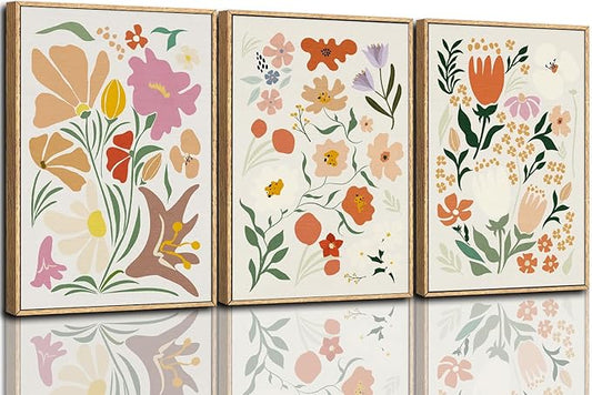 CHDITB Matisse Framed Canvas Wall Art Flower Abstract Wall Painting, Wildflower Wall Art,Boho Floral Wall Decor, Minimalist Matisse Botanical Art Print For Girl Room Bedroom Living Room Office 24"x36"