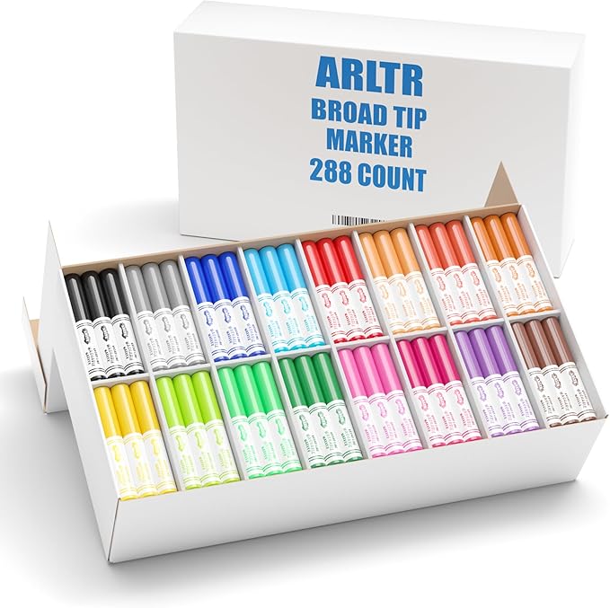 ARLTR Washable Markers Bulk, Bulk Pack of 288 in 16 Vibrant Colors, Broad Line Markers with Conical Tips- Perfect for Kids' Classrooms & Teachers