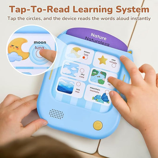 JoyCat Bilingual Kids Learning Tablet, 106 Pages Talking Cards with 20 Interactive Games, Montessori Toy for Alphabet, Words, Simple Math, Colors & Songs, Toddler Learning Toys for 2-6 Year Old Gifts