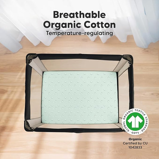 2-Pack Mini Crib Sheets Fitted - 38x26 Pack N Play Sheets for Pack and Play Mattress, Organic Cotton, Soft & Breathable Playard Bedding, Neutral Mini Toddler Bed Cover for Boys, Girls (Lunaris)