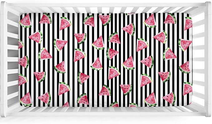 Watercolor Watermelon Dots Baby Crib Sheets 52''x28'' Watermelon Fruits Snug Fitted Crib Mattress Covers for Boy Girl Boho Summer Fruits Soft Baby Nursery Bed Sheet for Standard Crib Toddler Mattress