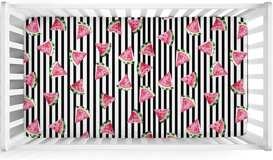 Watercolor Watermelon Dots Baby Crib Sheets 52''x28'' Watermelon Fruits Snug Fitted Crib Mattress Covers for Boy Girl Boho Summer Fruits Soft Baby Nursery Bed Sheet for Standard Crib Toddler Mattress