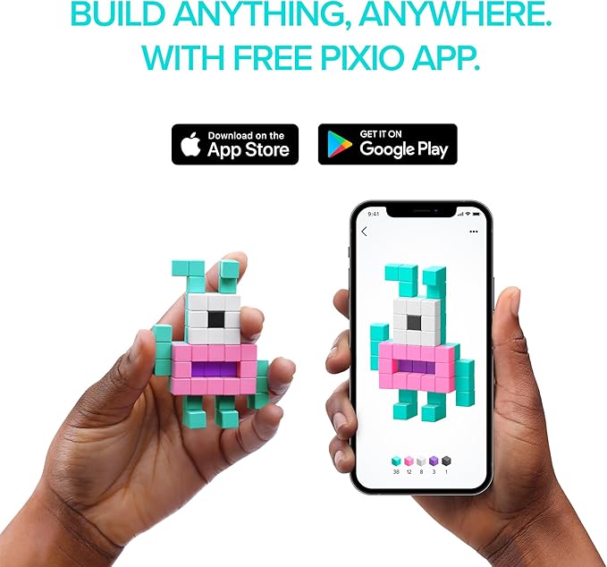 PIXIO-200 - Tiny Magnetic Blocks Building Toy in Pixel Art Style with Free App - 5/16" Plastic Cubes with 6 Magnets Inside - Open Ended Toy - Ages 6+