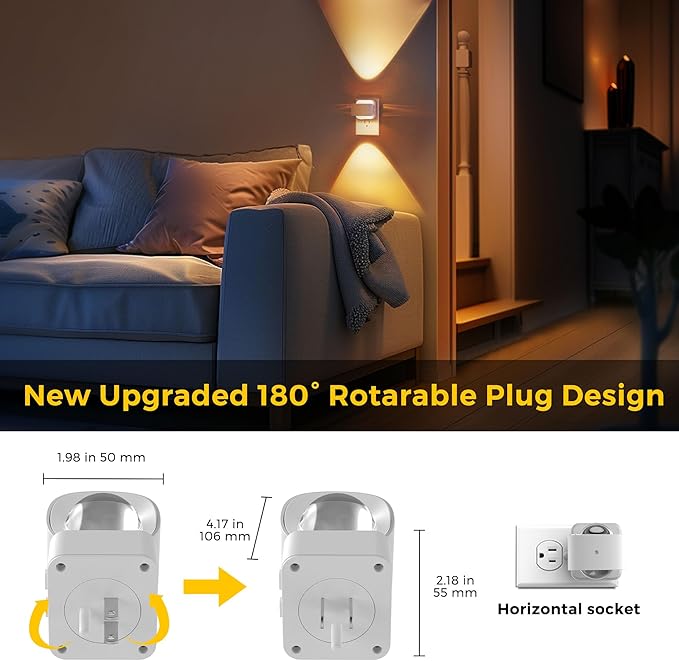 L LOHAS LED Night Lights Plug into Wall, Night Light Projector, Dusk to Dawn Sensor, Rotating White Nightlight for Kids, Soft White Ambient Lighting for Bathroom, Gaming Room, Gifts,1 Pack