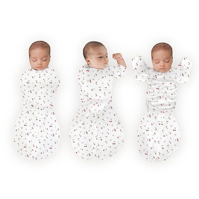 SwaddleDesigns Organic 6-Way Omni Swaddle Sack Arms Up Swaddle for Newborn, More Options to Calm Startle Reflex, Improves Sleep, 12-18 lbs, Watercolor Little Cherries