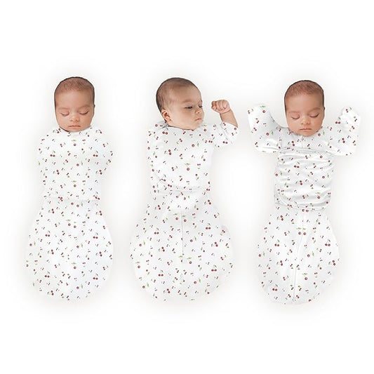SwaddleDesigns Organic 6-Way Omni Swaddle Sack Arms Up Swaddle for Newborn, More Options to Calm Startle Reflex, Improves Sleep, 12-18 lbs, Watercolor Little Cherries