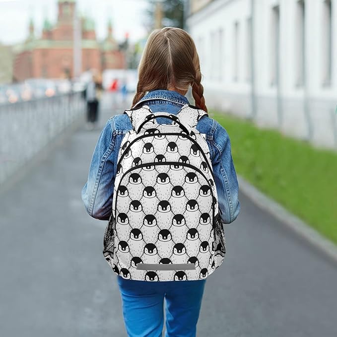MNSRUU School Backpack with Chest Strap, Cute Penguin Print Laptop Backpack, Travel Hiking Backpack for Boys Girls, Rucksack, Knapsack