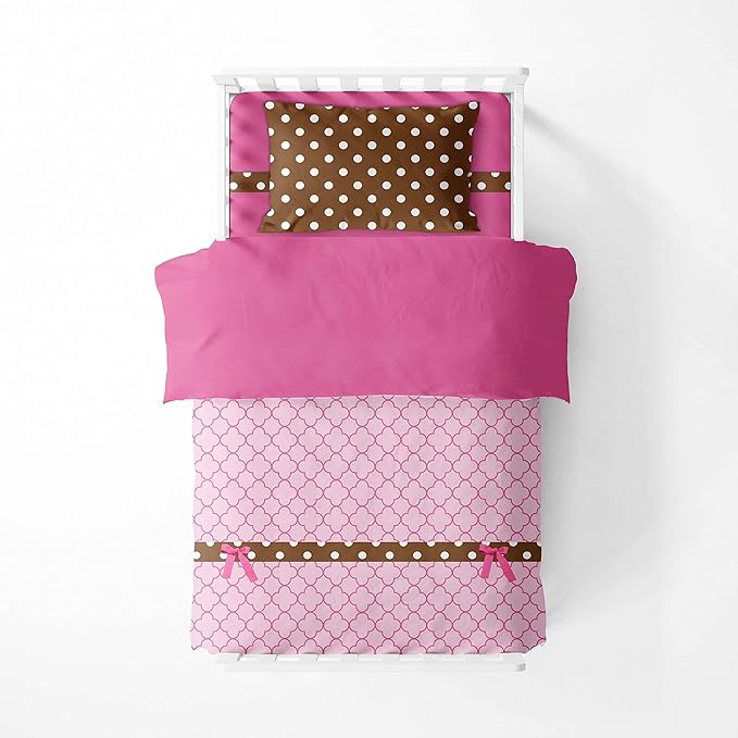 Bacati Butterflies/Ladybug Pink/Chocolate 4 Piece Girls Toddler Bedding Set, 100 Percent Cotton Includes Reversible Comforter, Fitted Sheet, Top Sheet and Pillow Case for US Standard Toddler Bed