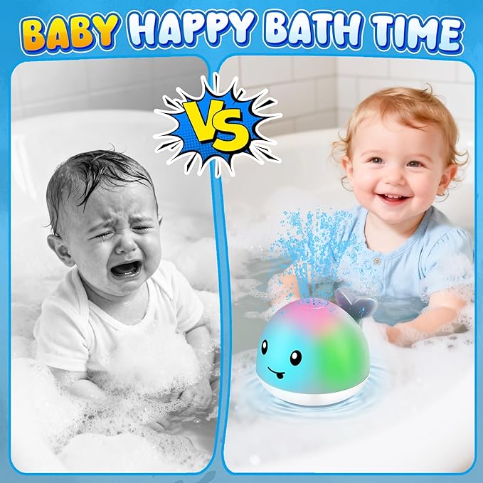 Original Magnetic Charging Whale Bath Toy, Light Up Baby Bath Toys for Kids Ages 1-3, Infant Baby Toy Bathtub Water Toy Sprinkler 1 2 3 Year Boys Girls Gifts Christmas Stocking Stuffers 6-12-18 Months
