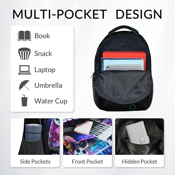 COZYAURA Backpacks for Boys - 3Pcs Video Gaming Bookbag for Kids - Gamer School Bag for Boys - Kids Backpacks with Lunch Box Pencil Case Set