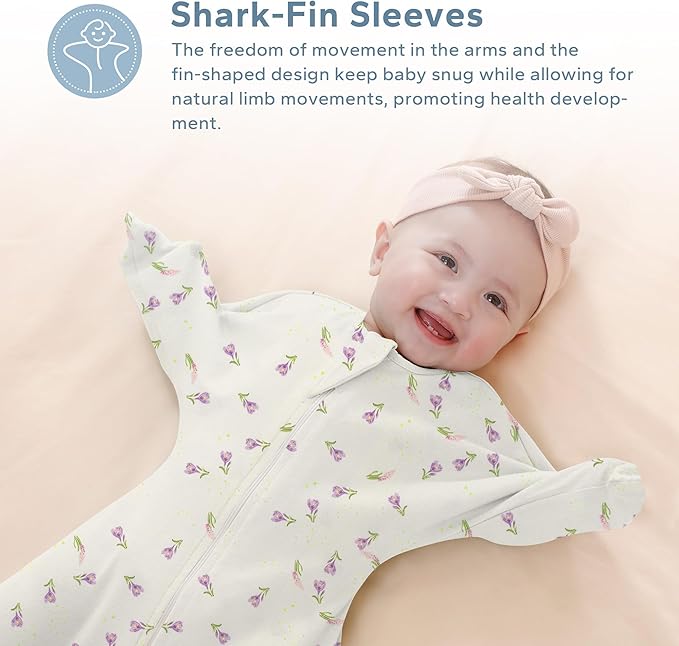 ZIGJOY Baby Transitional Swaddles for Newborns: 0.5 Tog Arms Up Sleep Sack 3-6-12 Months Soft Cotton Shark Fin 2 Way Zipper