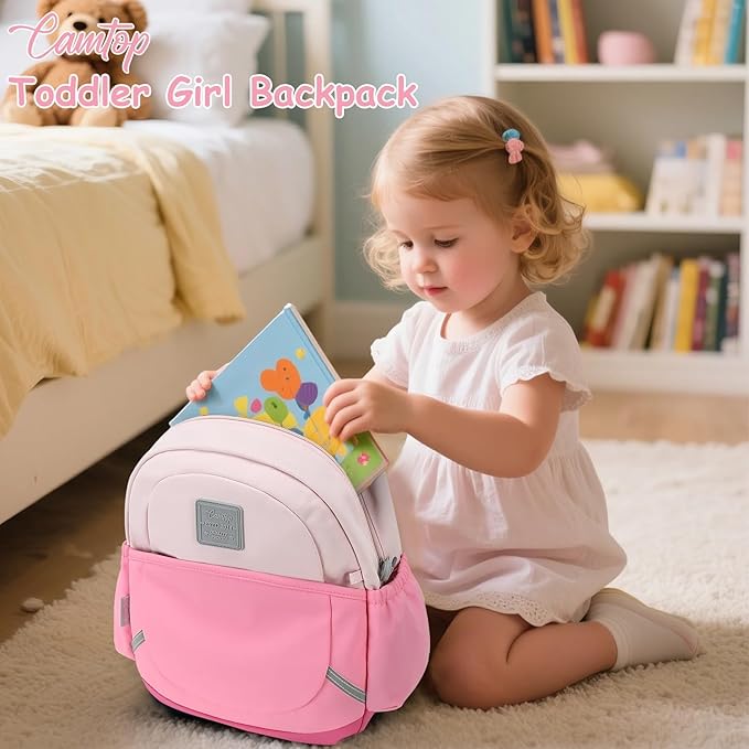 CAMTOP Toddler Backpack for Boys Girls 2-4, Kids Backpacks for Kindergarten Preschool, 12" H Small Bookbag for Daycare Travel (Pink Color-Blocking, 12''- Not fit A4 folder)