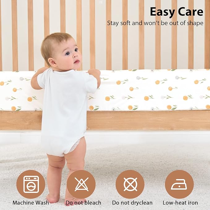 Baby Crib Sheets Girl, 3 Pack Toddler Bed Sheets for 52”x28” Standard Toddler Mattresses, Soft Microfiber Fitted Crib Sheets Neutral Orange Watercolor Flower