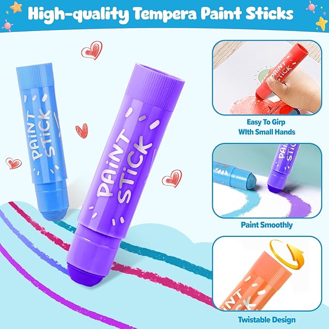 Tempera Paint Sticks For Kids, 36 Assorted Colors Washable Paint Set, Quick Drying Art Supplies for Toddlers and Kids, Ideal Christmas Basket Stuffers for Kid Toddler 1-3 2-4