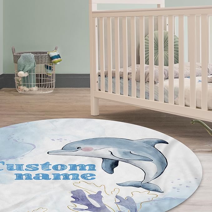 Personalized Baby Crib Bedding Set: 4 Piece Custom Blue Dolphin Crib Bed Set with Name, Nursery Bedding Set for Baby Girls, Newborn Boys Crib Sets, Crib Bedding Custom Gift, Crib Sheet