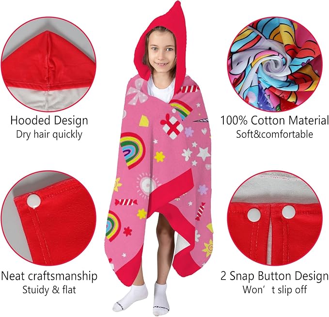 Thickened Hooded Towels for Kids Suitable Girls Boys Kids Bath Towels, 35"x60" Super Absorbent, Unicorn Cute Cartoon Toddler Towels Multi-Purpose for Beach, Pool and Bathroom