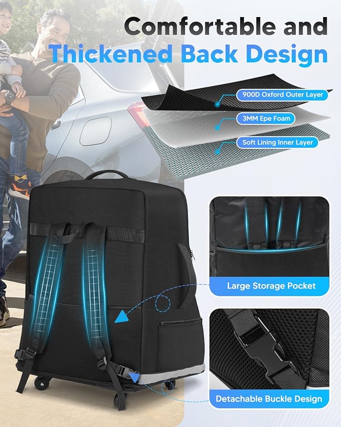 Automiim Car Seat Travel Bag for Airplane with Swivel Wheel, Extendable Height Padded Carseat Travel Backpack Large Storage Bag, Baby Infant Booster Seat Bags for Air Travel