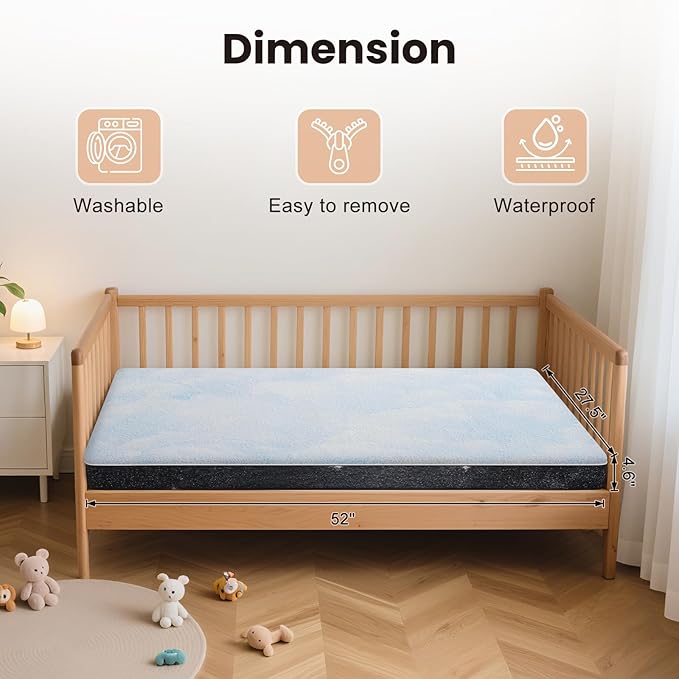 Crib Mattress, 52 x 27 Dual-Sided Memory Foam Baby and Toddler Mattress, Triple Layer Toddler Bed Mattress with Waterproof, Breathable, Removable Machine Washable Cover, Baby Mattresses for Crib