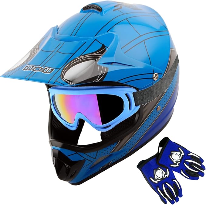WOW Youth Kids Motocross BMX MX ATV Dirt Bike Dianosour Helmet Dragon + Goggles + Martian Youth Glove Bundle: HJOY MG Bundle