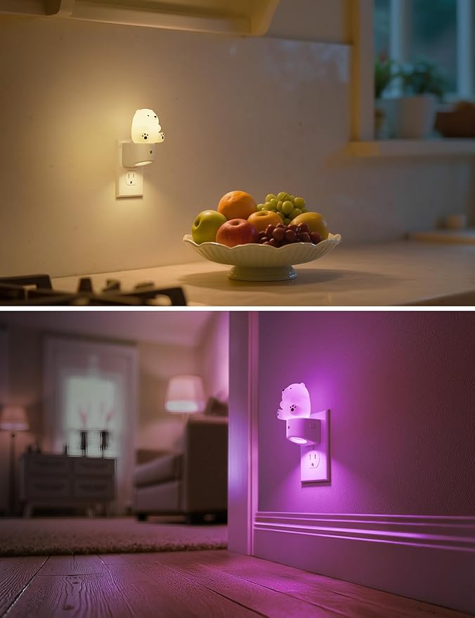 L LOHAS LED Night Light for Kids, 3D Bear Night Light Plug in, Dusk to Dawn Nursery Night Lights, RGB+Soft White 3000K, 3 Lighting Modes, Room Decor, Children
